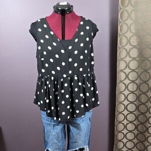 Torrid Black and White Polka Dot Peplum Blouse
